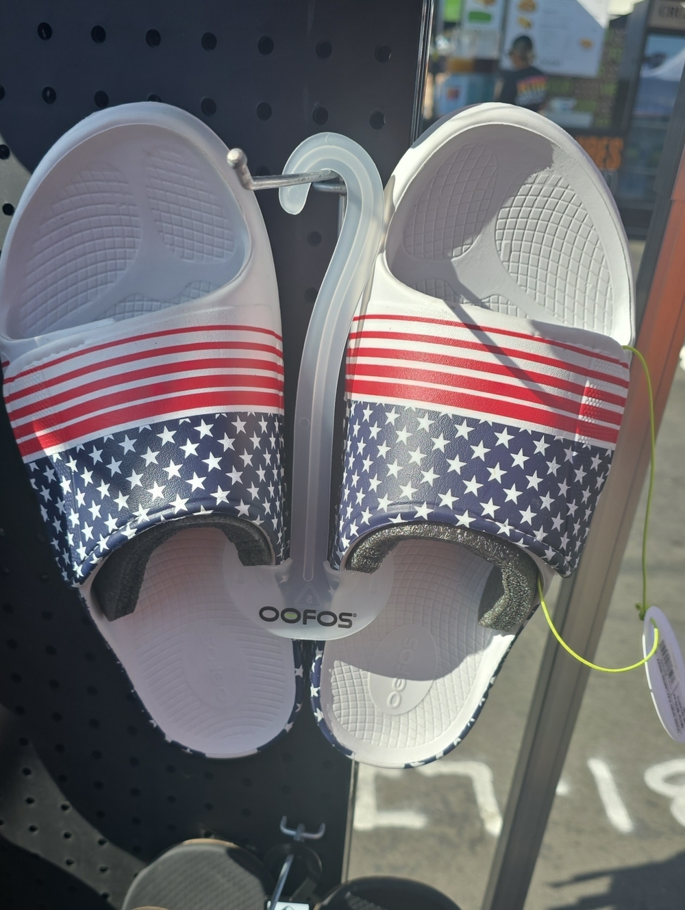 OOFOS Adult Patriotic Star & Stripe Slide Sandals - Red, White, Blue